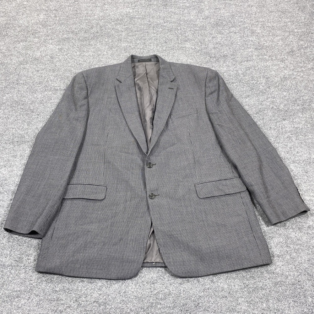 Chaps‎ Blazer Mens 48L Grey Houndstooth 100% Lambs Wool Two Button Sport Coat